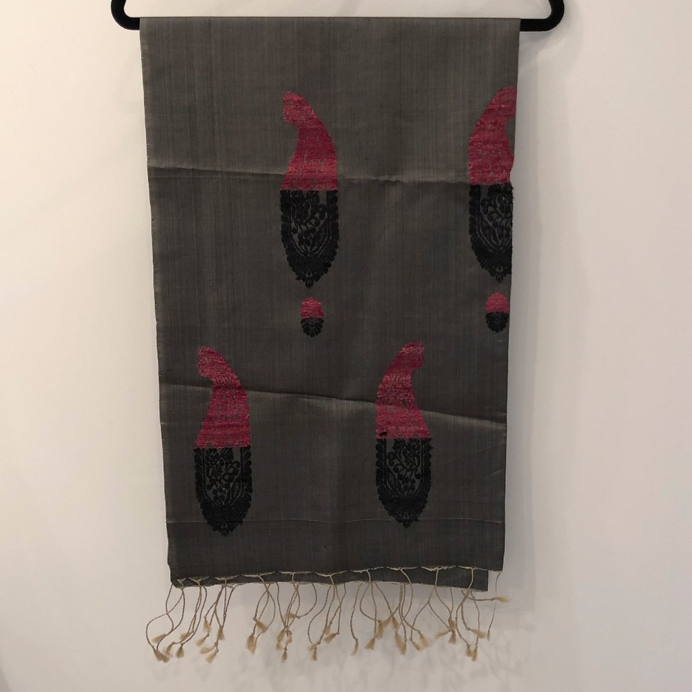 Fabric + Plus silk scarf w/embroidery
